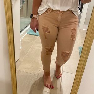 Distressed Refuge Peach Colored Jeans